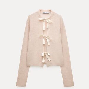Zara wool creme beige cardigan with bows